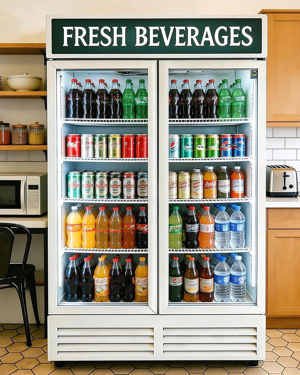Commercial Refrigerator Display Cooler,White 2 Glass Doors Fridge With LED Light Adjustable Shelves,ETL Approval,47' Wide,Adjustable Shelves & Wheels Included