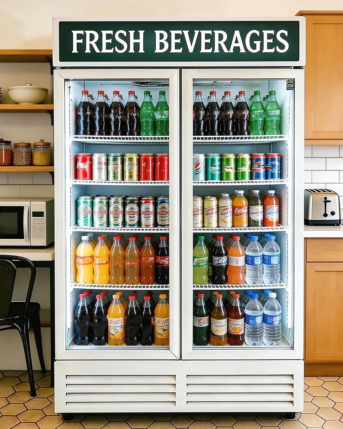 Commercial Refrigerator Display Cooler,White 2 Glass Doors Fridge With LED Light Adjustable Shelves,ETL Approval,47' Wide,Adjustable Shelves & Wheels Included