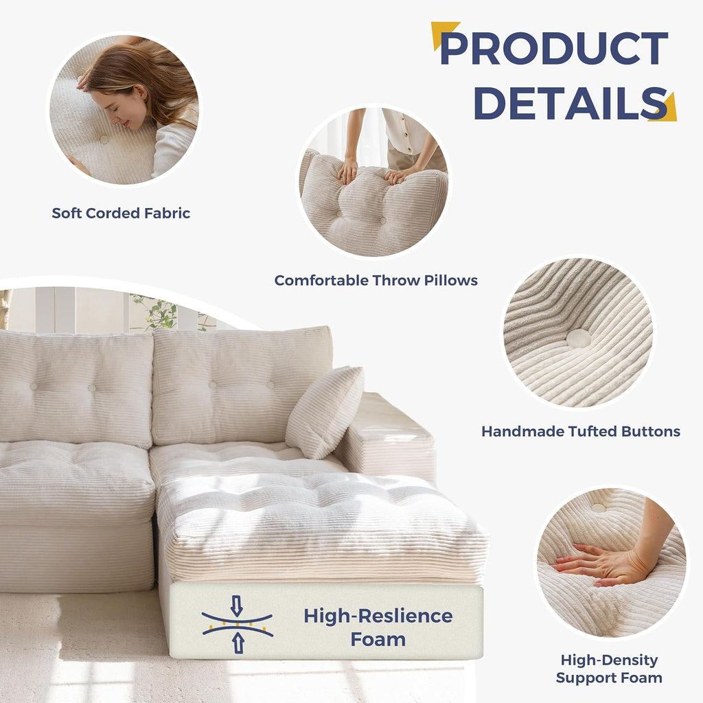 MAXYOYO Modular Sectional Sofa with Ottoman and Loveseat, Cloud Boneless Couch with Layered Cushion, Flexible Module Combination Sofa for Living Room, No Assembly Required,Beige