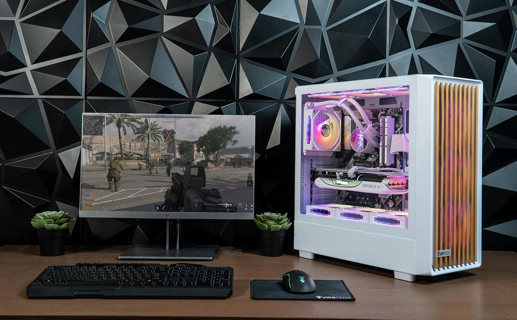 ViprTech Overlord 3.0 Wood Gaming PC - AMD Ryzen 9 7900X (5.6Ghz Liquid Cooled), RTX 5070 Ti 16GB, 32GB DDR5 RAM, 2TB NVMe SSD, 1000W Gold, Keyboard Mouse, VR-Ready, WiFi BT, Computer Desktop, White