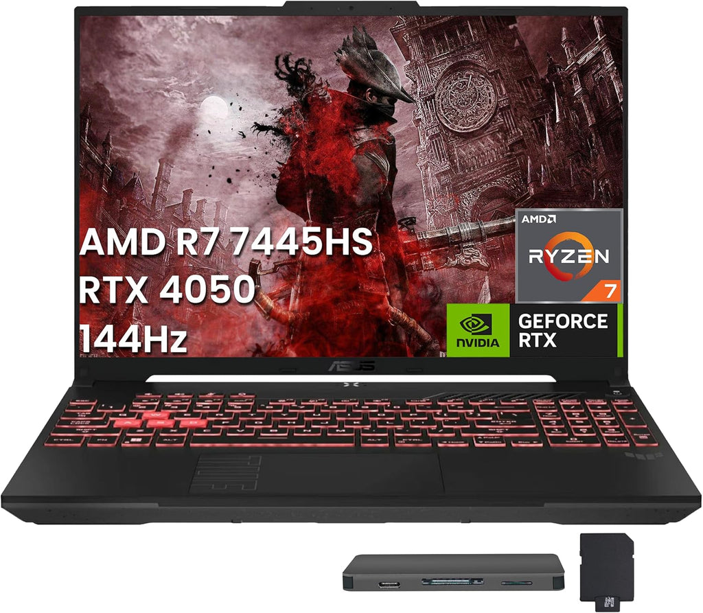 ASUS TUF A16 16' WUXGA 144Hz Gaming Laptop, AMD Ryzen 7 7445HS, NVIDIA GeForce RTX 4050, 32GB DDR5, 2TB Storage (1TB SSD+1TB Docking Station Set), RGB Backlit Keyboard, Wi-Fi 6, Win 11, Gray
