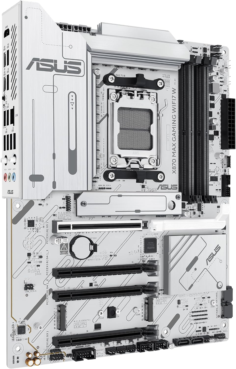 ASUS X870 MAX GAMING WIFI7 W AMD AM5 ATX Motherboard, 8-layer White PCB, 12+2+1 80A DrMOS, DDR5, PCIe 5.0 x16 Q-Release, 3x M.2, Wi-Fi 7 Q-Antenna, USB4® Type-C®, 2.5Gb LAN, BIOS FlashBack™, Aura Sync