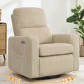 Swivel Rocker Recliner, Oversized Power Recliner Nursery Glider with Removable Cushion, Upholstered Swivel Reclining Chairs for Nursery Living Room Bedroom, Corduroy Camel