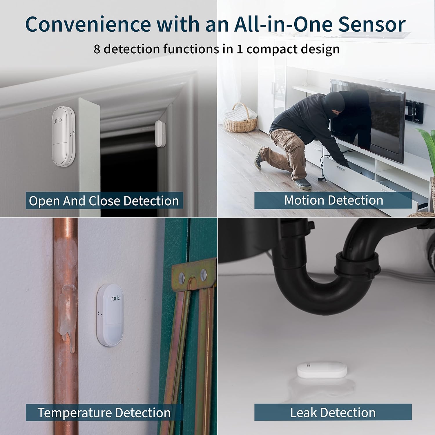 Arlo Home Security System - Wired Keypad Sensor Hub, (3) 8-in-1 Sensors, 24/7 Professional Monitoring- No Contract Required, DIY Installation, Alarm System for Home Security – SS1201, White