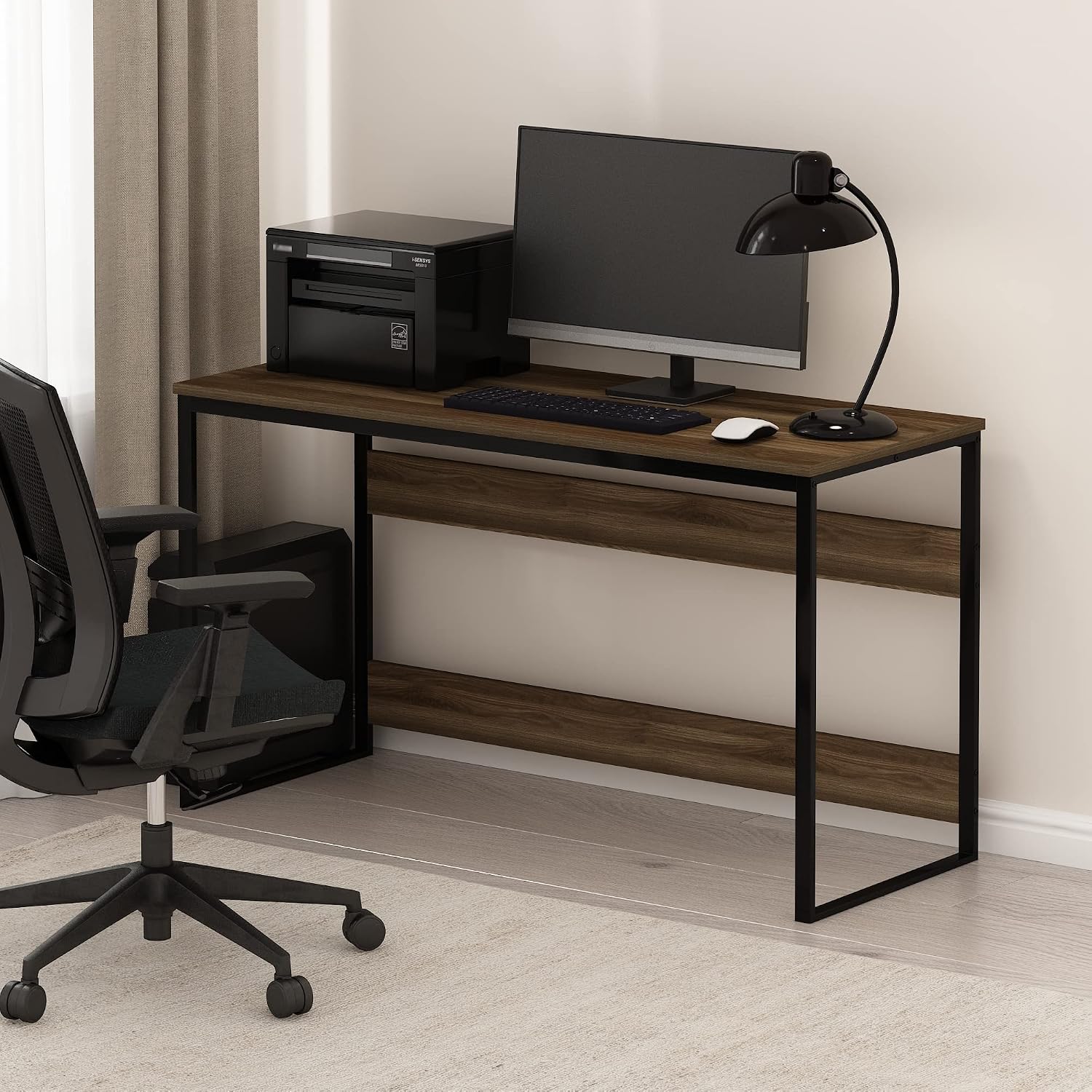Furinno Moretti Computer Desk, Gaming Desk with Metal Frame, Office Desk, 52' Width, for Home Office, Gaming, Study, Brown Walnut