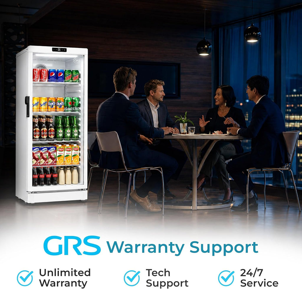 GRS Commercial Display Refrigerator with Glass Door Lock | Cool Air Flow & Temperature | Beverage Cooler, Drink and Wine Fridge with Adjustable Display Shelf for Stores and Bars | Silver, 6.0 Cu. Ft