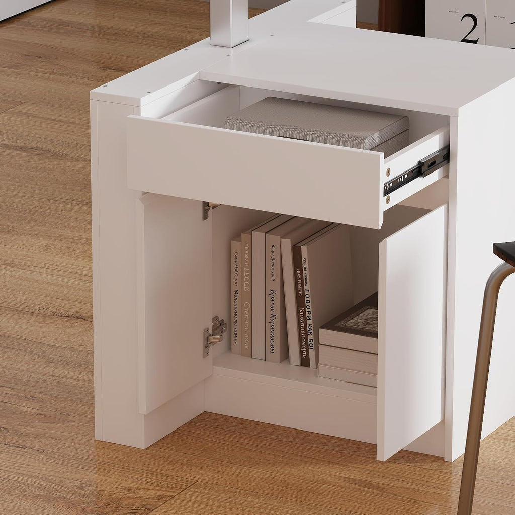 70.9' W Height Adjustable Standing Desk with Drawers & Cabinet, Electric Stand up Desk with Storage, I Shaped Home Office Table Corner Computer Workstation, White (29.5'-44.1' H)