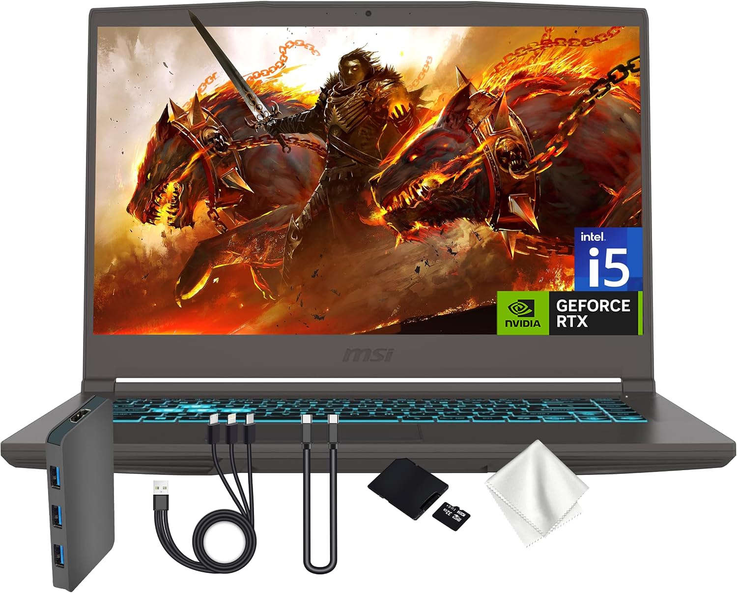 msi Thin 15.6' 144Hz FHD Display Gaming Laptop, Intel Core i5-13420H, NVIDIA GeForce RTX 3050, 16GB RAM, 2TB Storage (1TB SSD&1TB Docking Station Set), Wi-Fi 6, Backlit Keyboard, Win 11 Pro, Gray