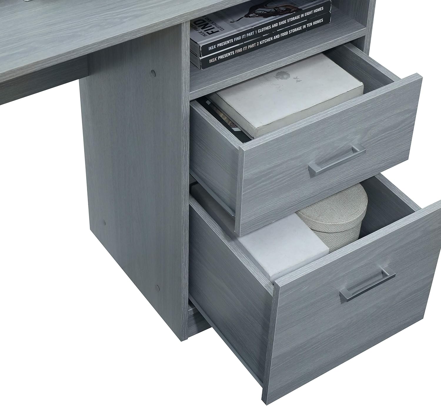 Techni Mobili Functional L-Shaped Computer Desk with storage, L is ⁠59.5' wide x 59.5' Long, Grey