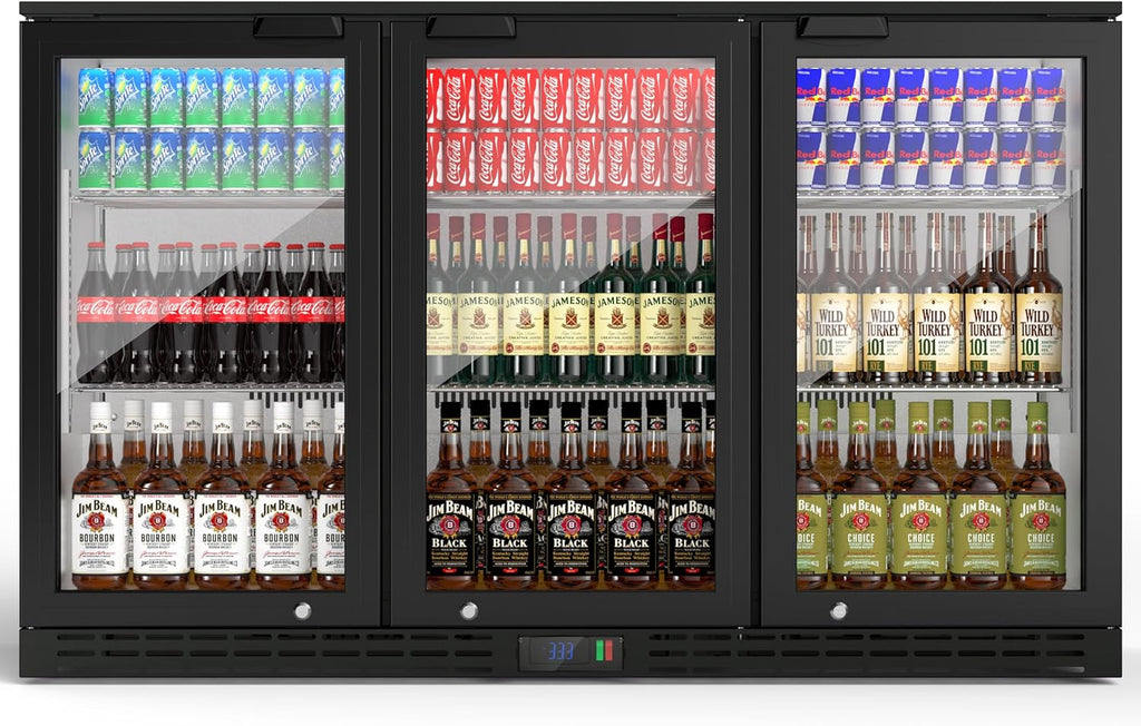Coolake 53' Back Bar Cooler with 3 Glass Doors, 11.7 cu.ft Commercial Under Counter Height Beverage Refrigerator, Stainless Steel Beer Fridge with LED Lighting for Soda Drinks, Beer, Wine