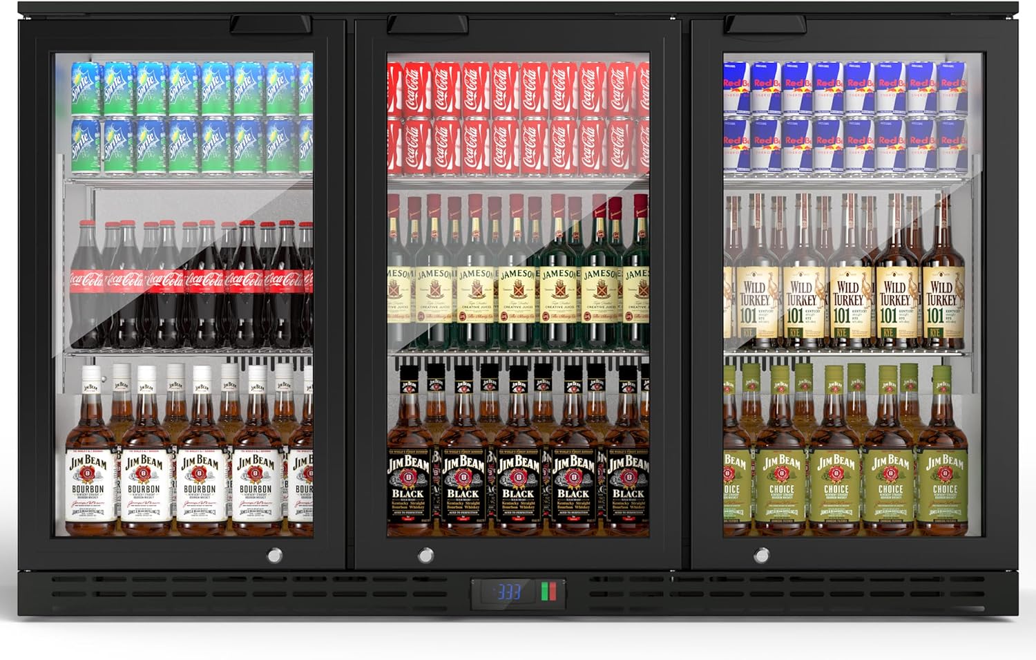 Coolake 53' Back Bar Cooler with 3 Glass Doors, 11.7 cu.ft Commercial Under Counter Height Beverage Refrigerator, Stainless Steel Beer Fridge with LED Lighting for Soda Drinks, Beer, Wine