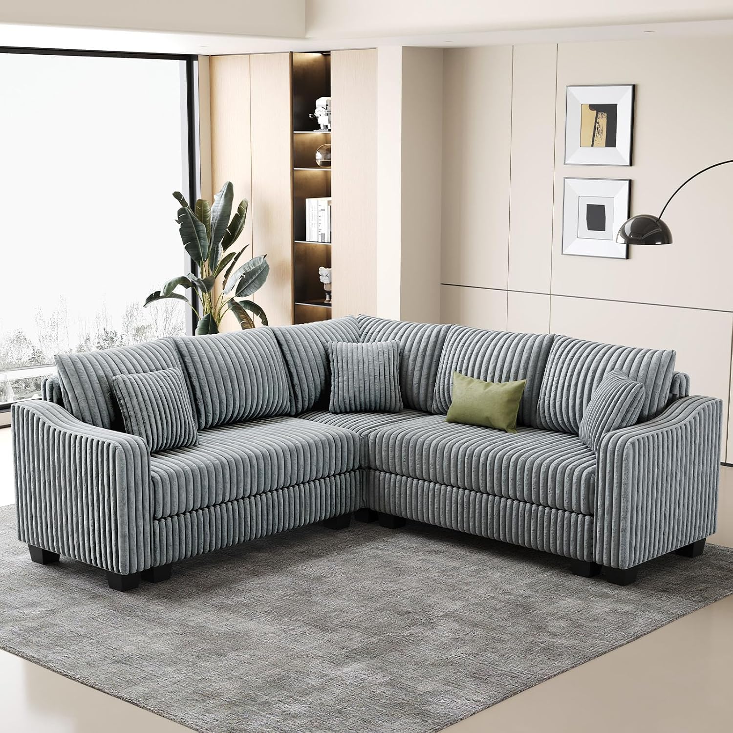 Belffin Convertible Sectional Couch with Chaise Corner Sectional Sofa L Shaped Couch Reversible Corner Upholstered Couches for Living Room Corduroy (Light Grey, V Shaped)