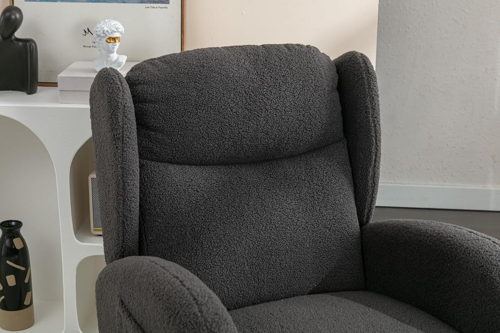 Nursery Glider Chair - Wingback Teddy Upholstered Rocking Chair with High Backrest, Ergonomic Rocker Chair for Breastfeeding & Baby Room, Modern Accent Armchair for Living Room & Bedroom, Gray