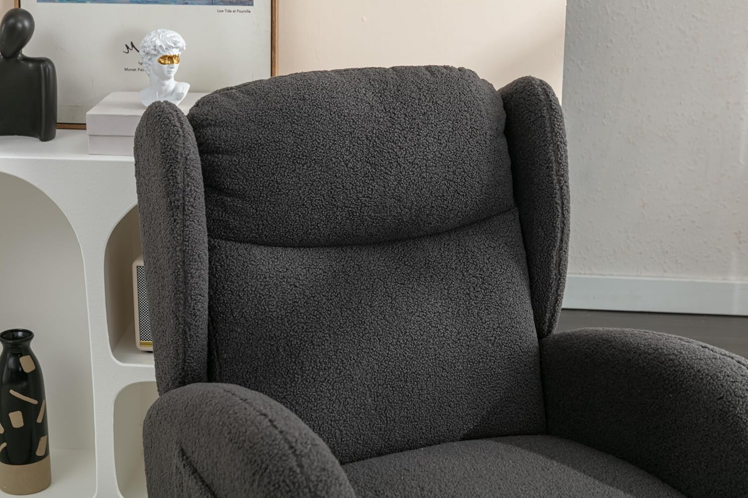 Nursery Glider Chair - Wingback Teddy Upholstered Rocking Chair with High Backrest, Ergonomic Rocker Chair for Breastfeeding & Baby Room, Modern Accent Armchair for Living Room & Bedroom, Gray