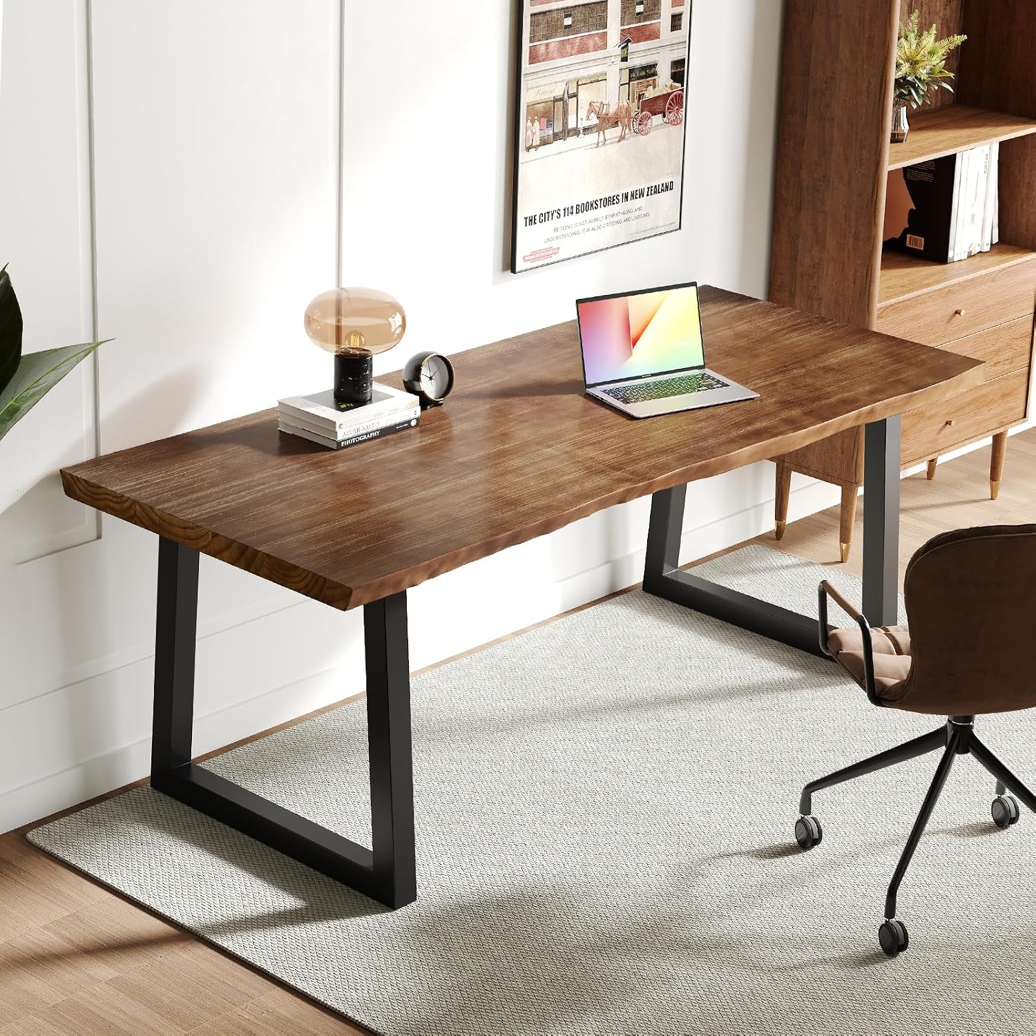 Sihtengxxhongs Solid Wood Computer Desk,Rustic Style 55-inch Large Office Desk- Modern Gaming Working for Home Office, Modern Simple Design, Ideal for Study, Writing, Dining