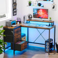 L Shaped Office Desk with Power Outlets, Computer Desk with Drawers, Shelves, for Gaming, Corner Work, Home Office, Study