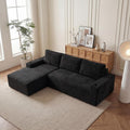 104' L Shaped Boneless Sectional Couches for Living Room, Comfy Corduroy Floor Cloud Sofa with Chaise and Cup Holder, Wide Armrest, Deep Seat, Assembly Free, Ideal for Small Spaces, Black