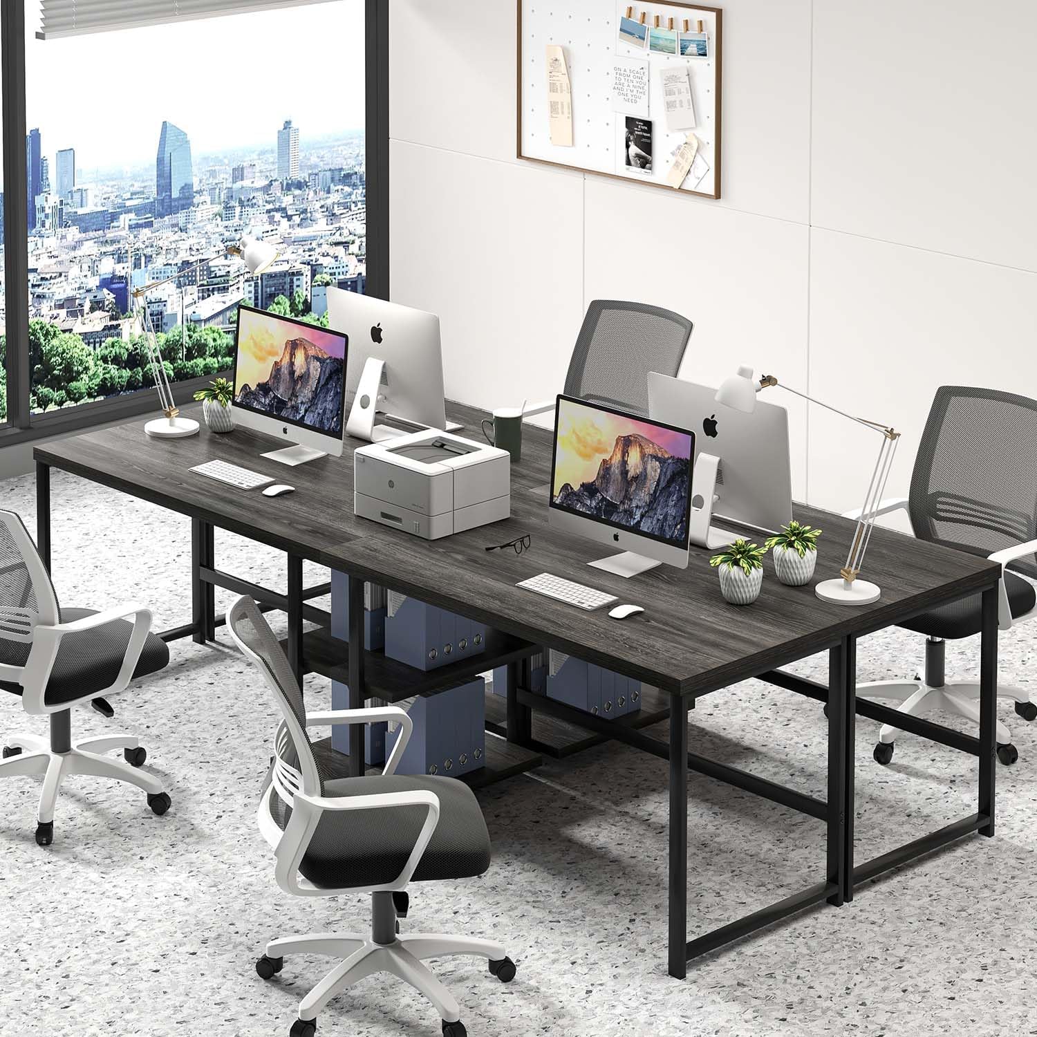 FOLUBAN 47 Inch Computer Desk with Storage Shelves, Modern Home Office Desk, Small Study Writing Desk Gaming Table Workstation for Bedroom Living Room, Industrial Dark Gray