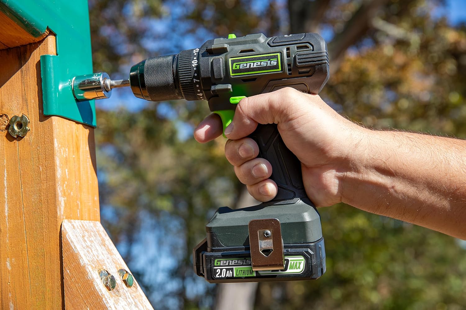 Genesis G20MAX 20V Drill/Impact Driver Combo Kit, LED Light Metal Ratcheting Chuck, 450 in-lbs drill, 1600 in-lb Impact Driver Two 2.0Ah Batteries, Charger, and Storage Bag GL20DIDKB2