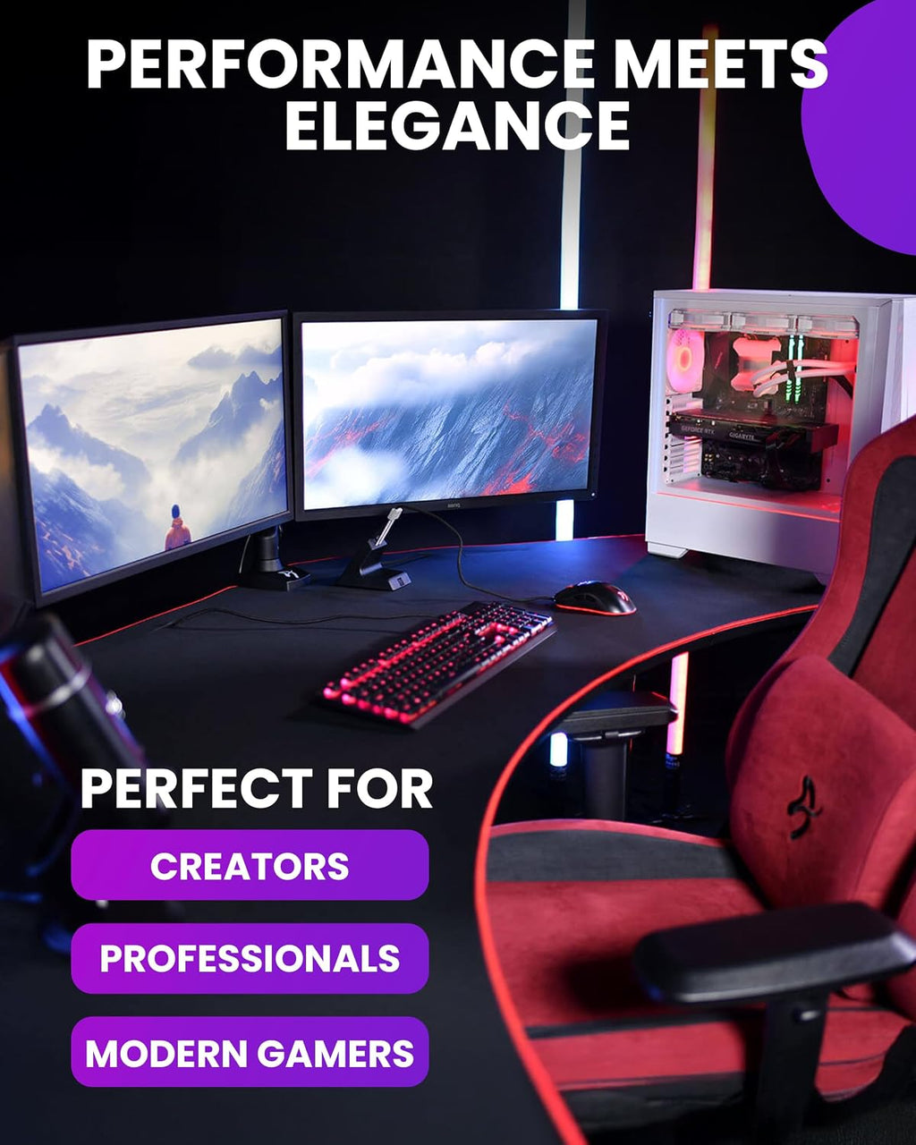 Arozzi Arena Angelo L Shaped GamingDesk, PC GamingDesk L Shape, Height Adjustable L Shaped Standing Desk for Home Office, with Full Coverage Mouse Pad (Black)