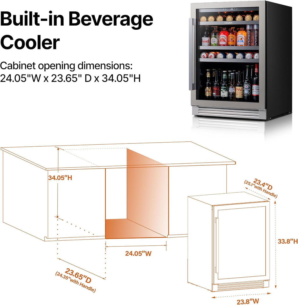 Ca'Lefort Beverage Refrigerator 48 Inch, 360 Cans Beverage Cooler with Double Glass Door, Built-in or Freestanding Drink Cooler with 3 LED Light, Beverage Fridge for Kitchen Bar Office(11.3 Cu.ft)