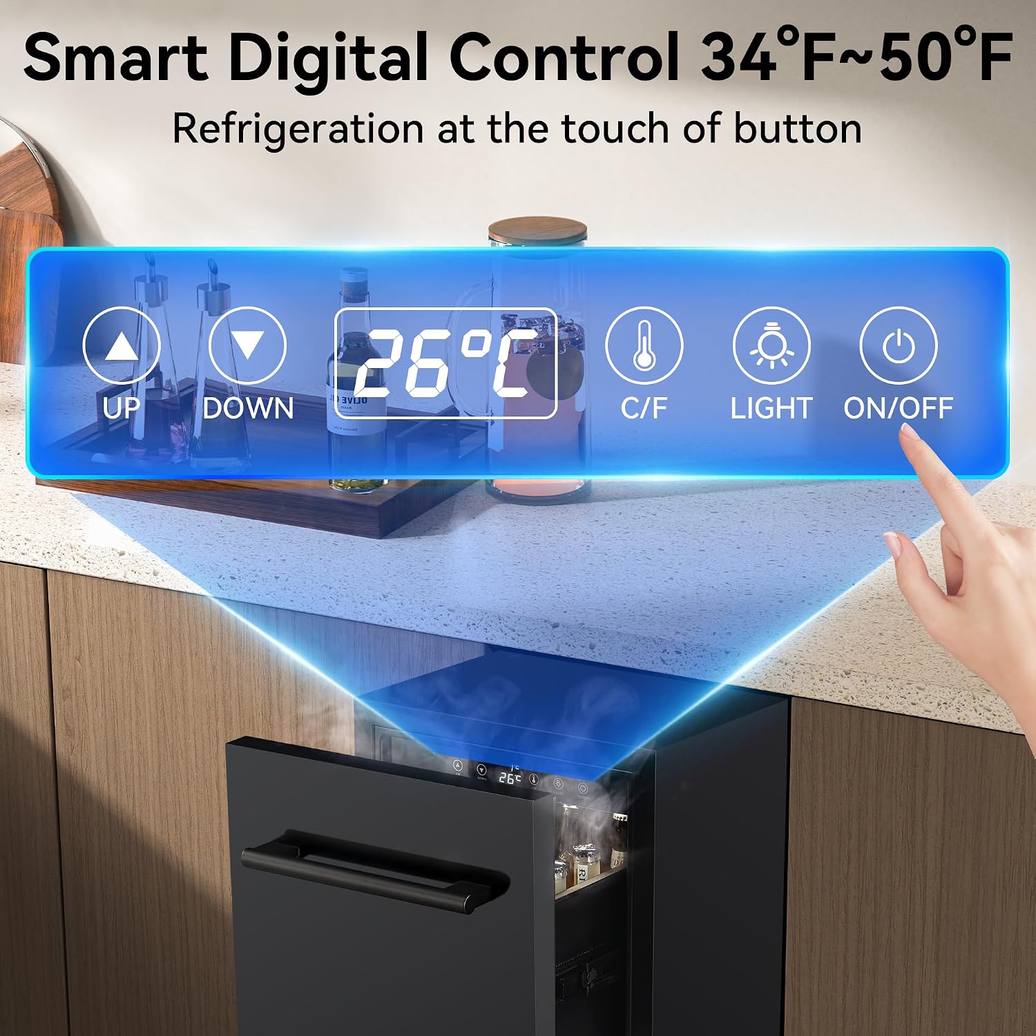 15 Inch Double Drawer Beverage Refrigerator, 3.39 Cu.Ft. Under Counter Fridge, Waterproof All Black Stainless Steel Beverage Fridge,low noise Rapid cooling for Indoor, Outdoor, Kitchen, Patio