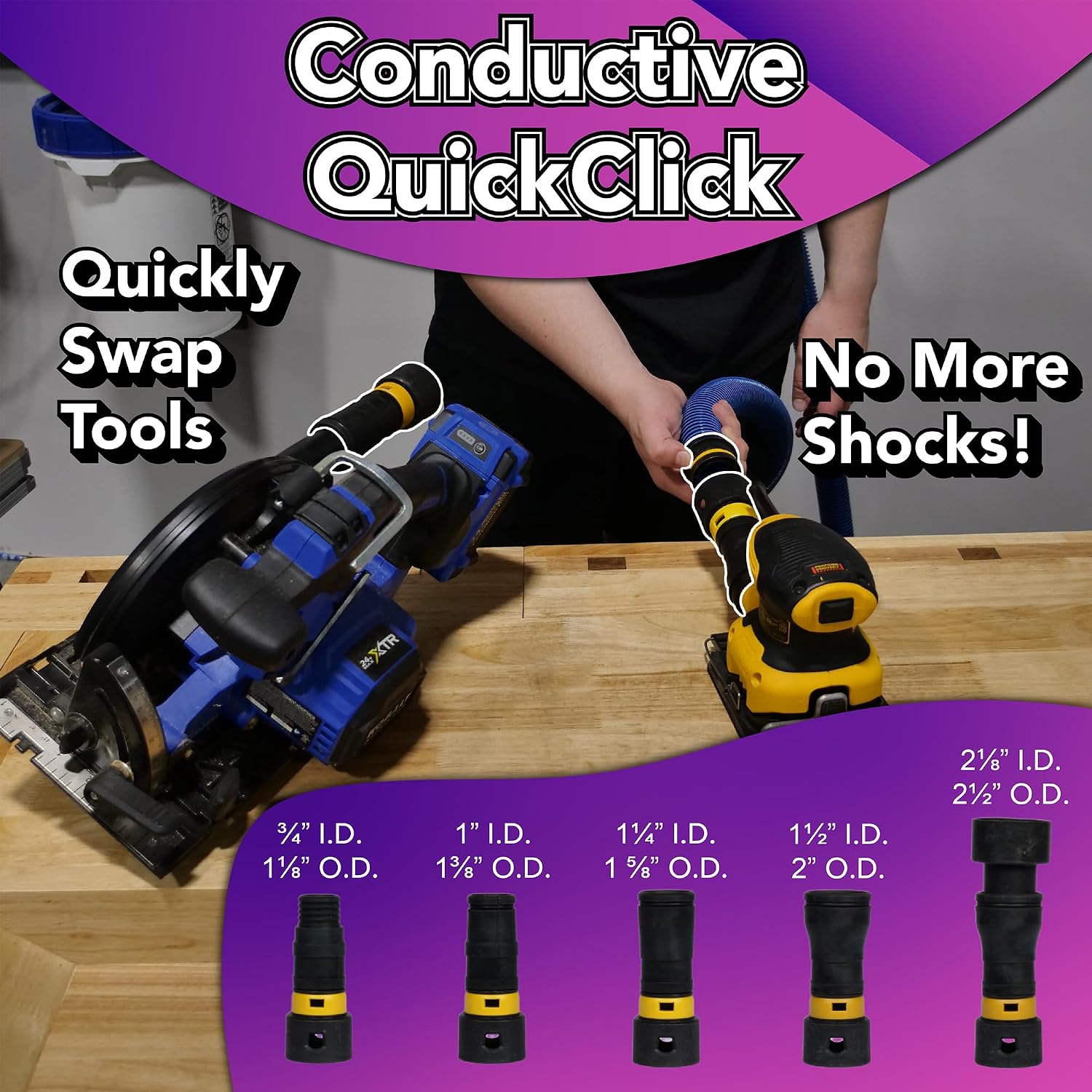 Cen-Tec Systems 94522 30 Ft. Antistatic Wet/Dry Vacuum Hose for Shop Vacs with Universal Power Tool Adapter Set, Blue