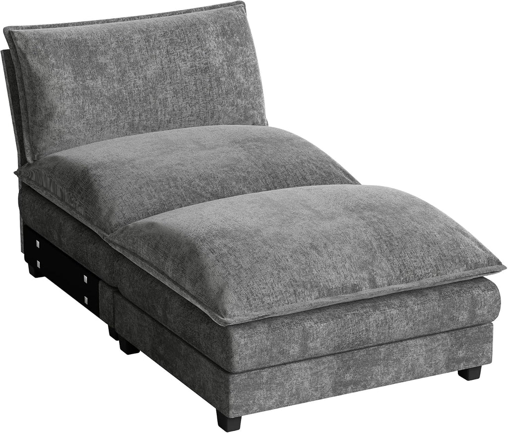 Homall Modular Sectional Sofa, Sofa Couch with Reversible Ottoman, DIY Combination Chenille Deep Seat Cloud Couch for Living Room, Apartment (Light Grey, 1-Seat & 1-Ottoman)