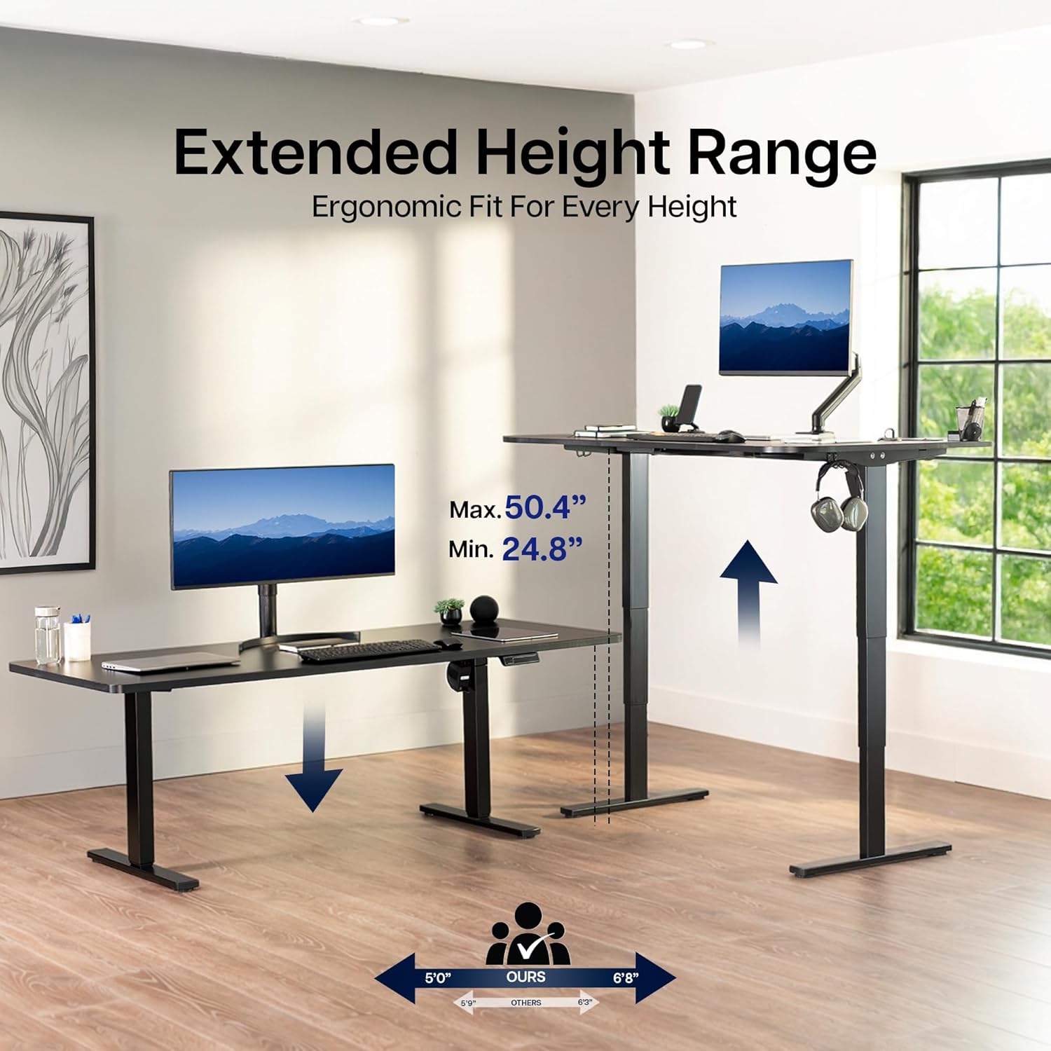 VIVO Electric 71 x 30 in Real Bamboo Standing Desk, Touch Screen Adjustment, 220 lb Frame Support, 2E Series, Black Frame, DESK-KIT-2E71O