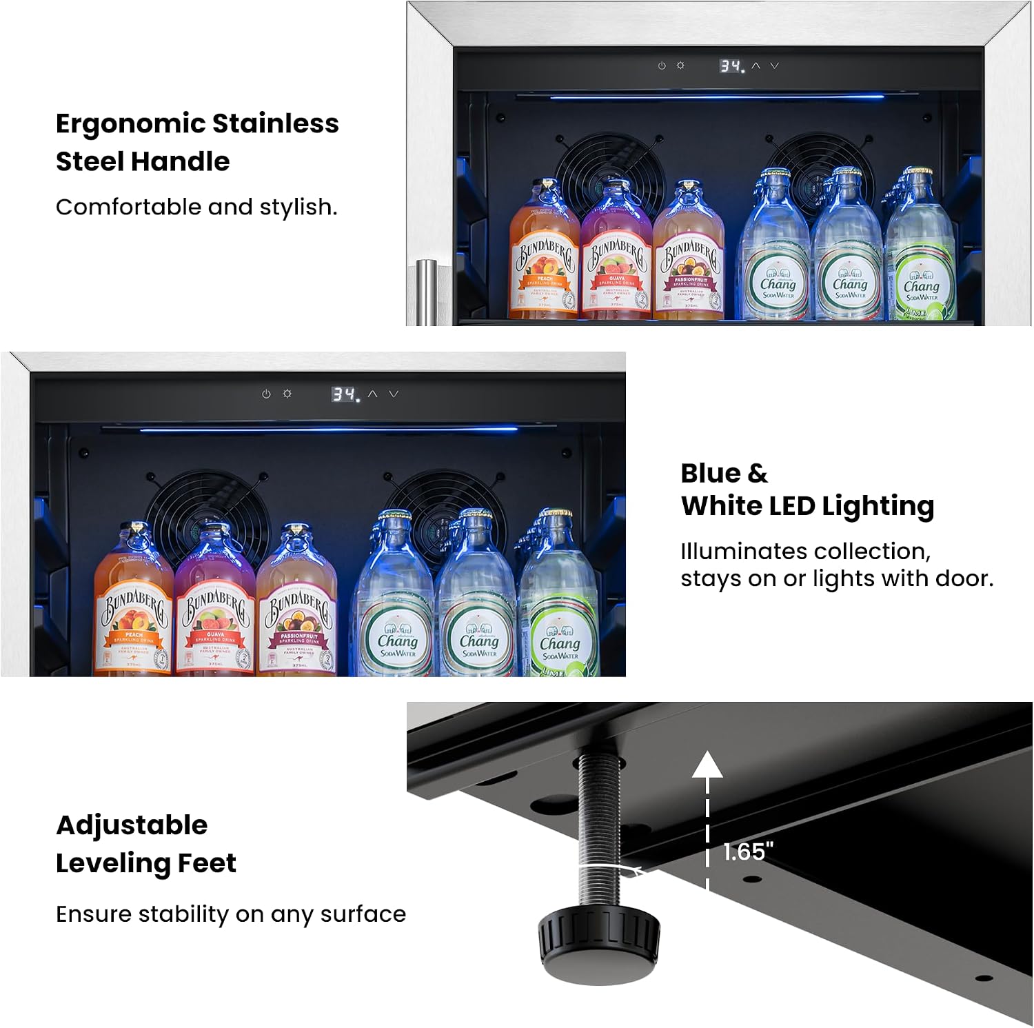Yeego Beverage Refrigerator 48 inch -2PCS Capacity Beverage Cooler, Upgraded Beverage Refrigerator Freestanding or Built-In, Drink Cooler for Soda, Water, Beer or Wine - For Kitchen, Bar or Office