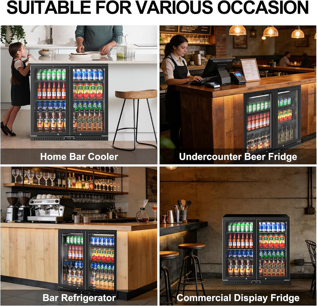 Back Bar Cooler, 7.4 Cu.ft Under Counter Beverage Refrigerator with 2 Glass Doors, LED Lighting, Adjustable Shelves, Beer Wine Soda Drink Fridge for Home Bar, Restaurant, ETL Approved