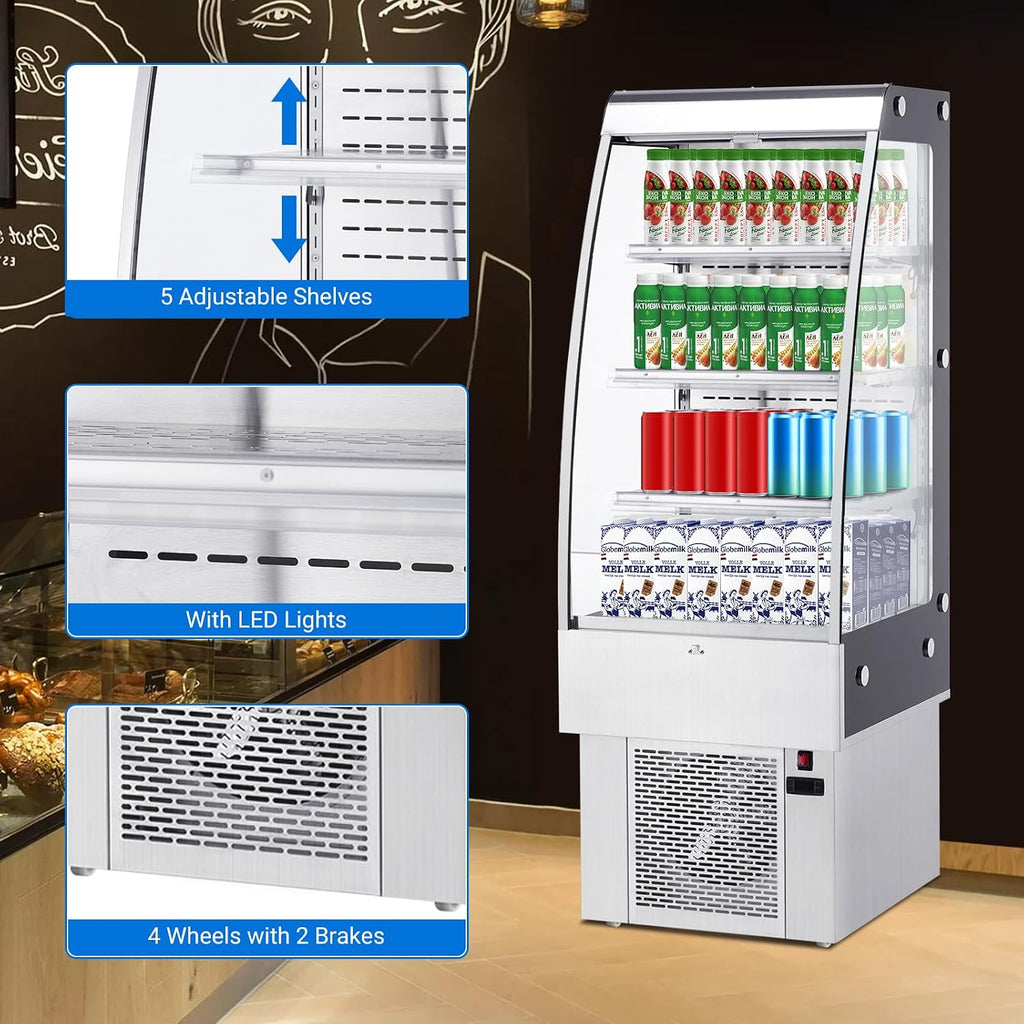 IDEALHOUSE 8.8 Cu.Ft Countertop Commercial Refrigerator Display，Glass Door Cake Fridge，LED Lighting,Adjustable Shelves，White Pastry Cooler