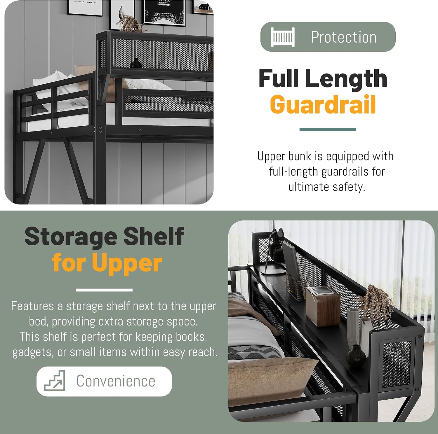 Queen Size Loft Bed Frame for Adults,Metal Queen Lofts Bed with Stairs & Storage Shelf, Heavy Duty High LoftBed with Wardrobe for Teens,Girls Boys, Black +Black Stair