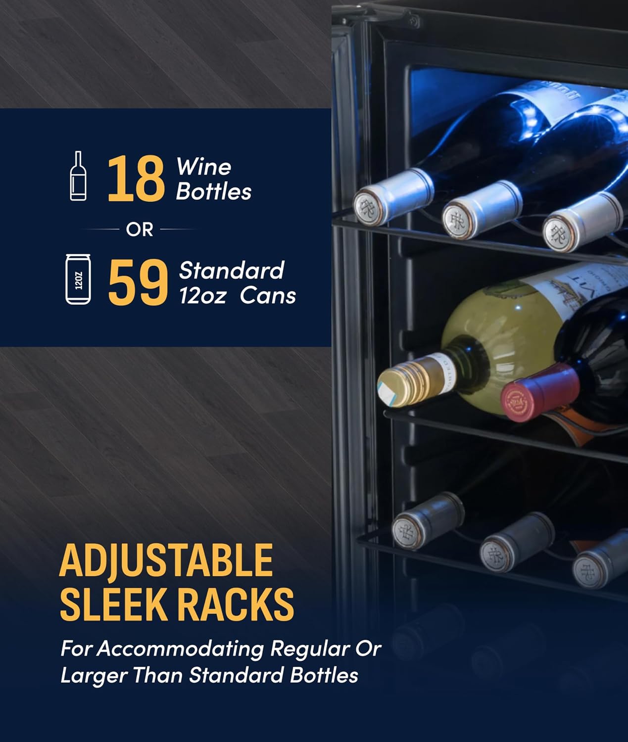 NewAir 27' Dual Zone Beverage Refrigerator & Wine Cooler for 18 Bottles & 59 Cans | Freestanding or Built-In Under Counter Mini Fridge for Beer, Wine and Soda | Black