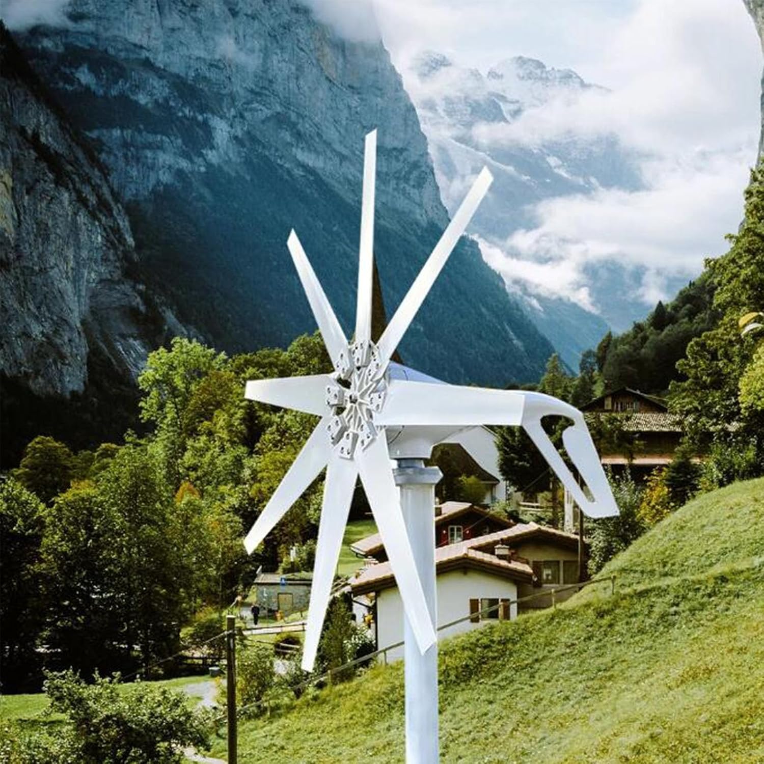 3000W-6000W Wind Turbine Generator, 110V/220V 8 Blades Alternator Three-Phase Vertical Axis Windmill with Mppt Controller