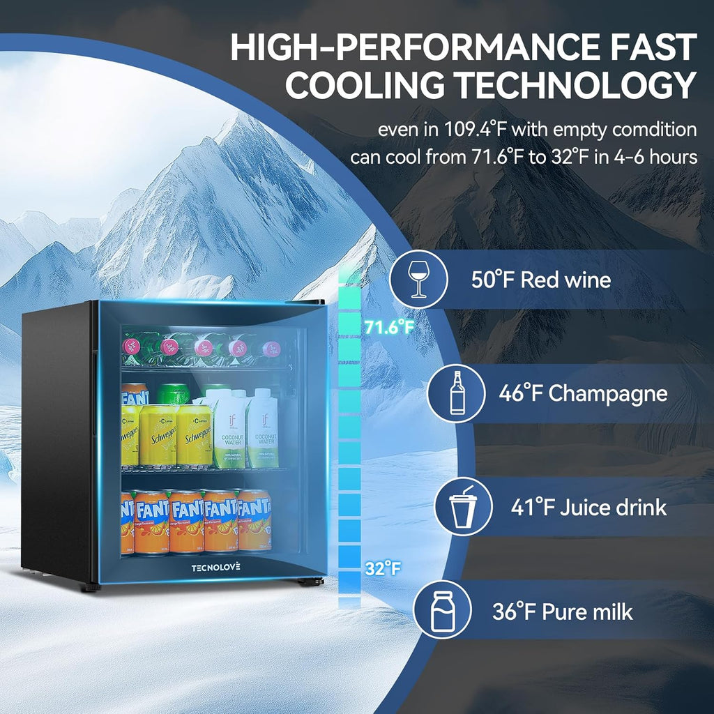 Beverage Refrigerator Cooler,Mini Fridge,Free Standing,1.6 Cu.Ft Cools Down To 32 ℉,Stainless Steel,LED Touchscreen Digital Temp Control,Under Counter,Double-layer Glass Door,Adjustable Shelves,Black