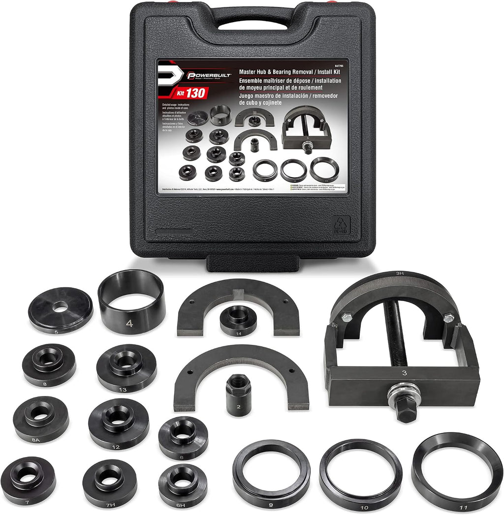 Powerbuilt 22 Pc. Master Hub and Wheel Bearing Removal and Installation Kit Self Centering Design Fits Most Front, Rear and All Wheel Drive Vehicles, Provides Easy Bearing Swaps With No Press Required