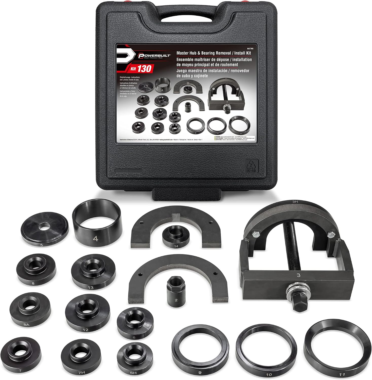 Powerbuilt 22 Pc. Master Hub and Wheel Bearing Removal and Installation Kit Self Centering Design Fits Most Front, Rear and All Wheel Drive Vehicles, Provides Easy Bearing Swaps With No Press Required