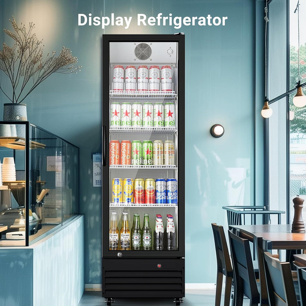 BODEGA BODEGACOOLER Glass Door Commercial Drink Refrigerator,12.5 Cu.Ft Display Merchandiser Refrigerator,Upright Commercial Beverage Display Drink Cooler with Soft LED Light,Adjustable Shelves,Black