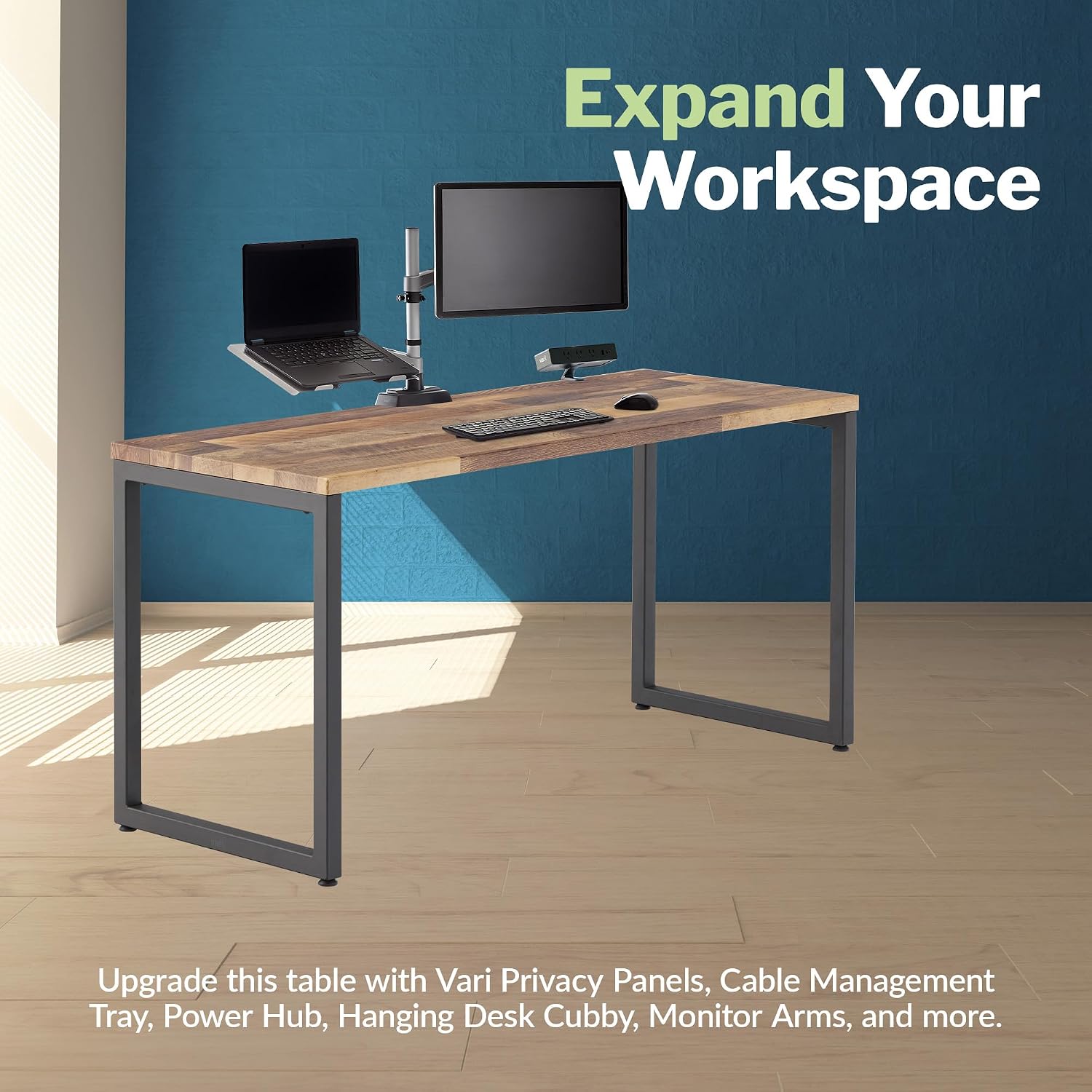 Vari Table 60x24 - Modern Computer Desk with Durable Laminate Finish and Slim Legs - Ideal for Gaming, Home, or Office - Stand-Alone Workstation or Corner Side Table - Reclaimed Wood