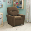 EMMA + OLIVER Brown Microfiber Kids Recliner with Cup Holder