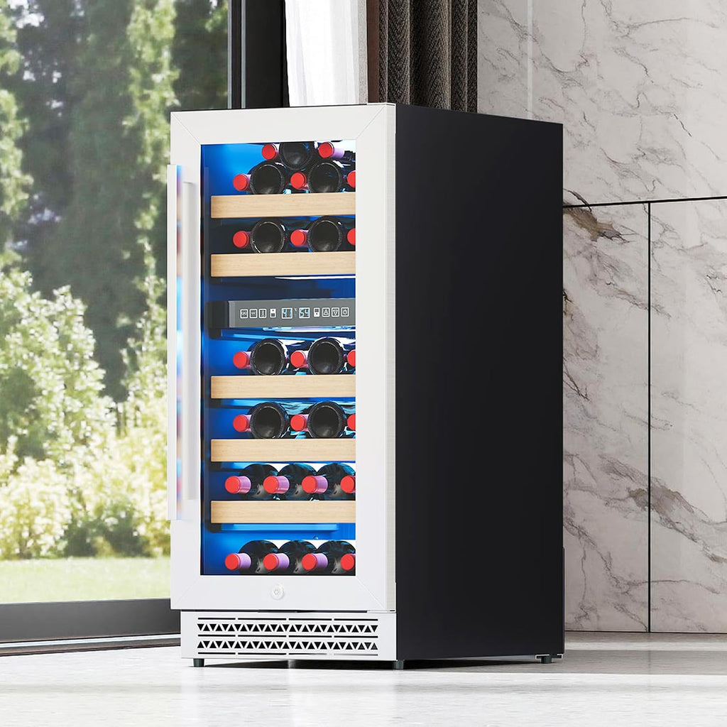 Albott 15 Inch Wine Fridge, Dual Zone 31 Bottle Wine Cooler 41–68℉ with Digital Temperature Control, Reversible Double-Layer Glass Door, Built-in or Freestanding Design for Home and Bar