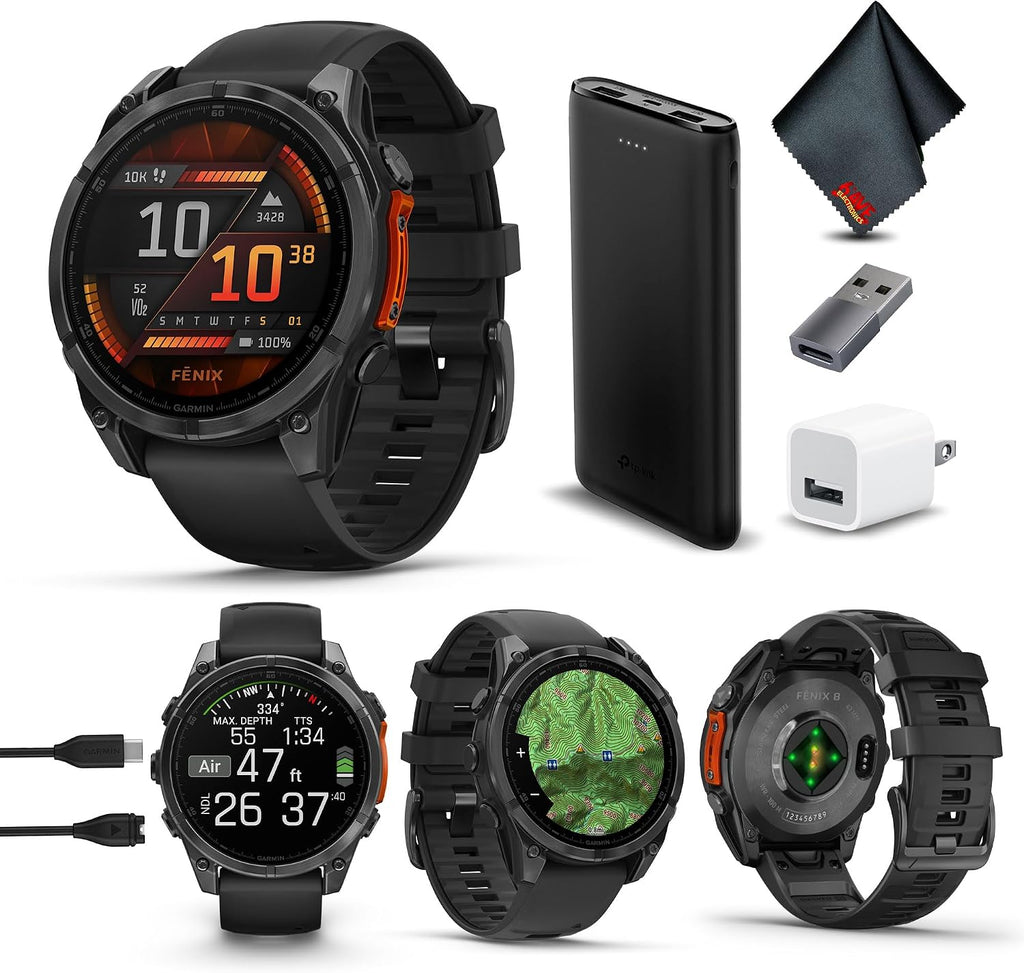 Garmin Fenix 8 47MM AMOLED Multisport GPS Smartwatch Slate Gray with Black Silicone Band, Built-in LED Flashlight, Health & Fitness Smart Watch Bundle for Men & Women