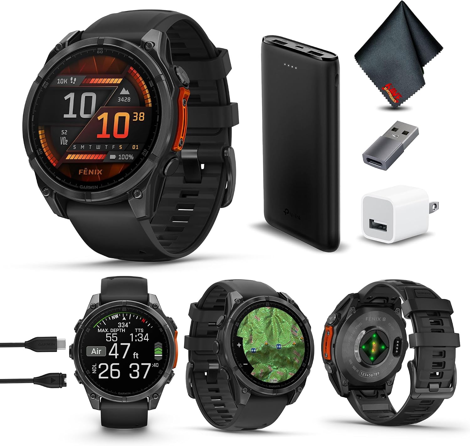 Garmin Fenix 8 47MM AMOLED Multisport GPS Smartwatch Slate Gray with Black Silicone Band, Built-in LED Flashlight, Health & Fitness Smart Watch Bundle for Men & Women