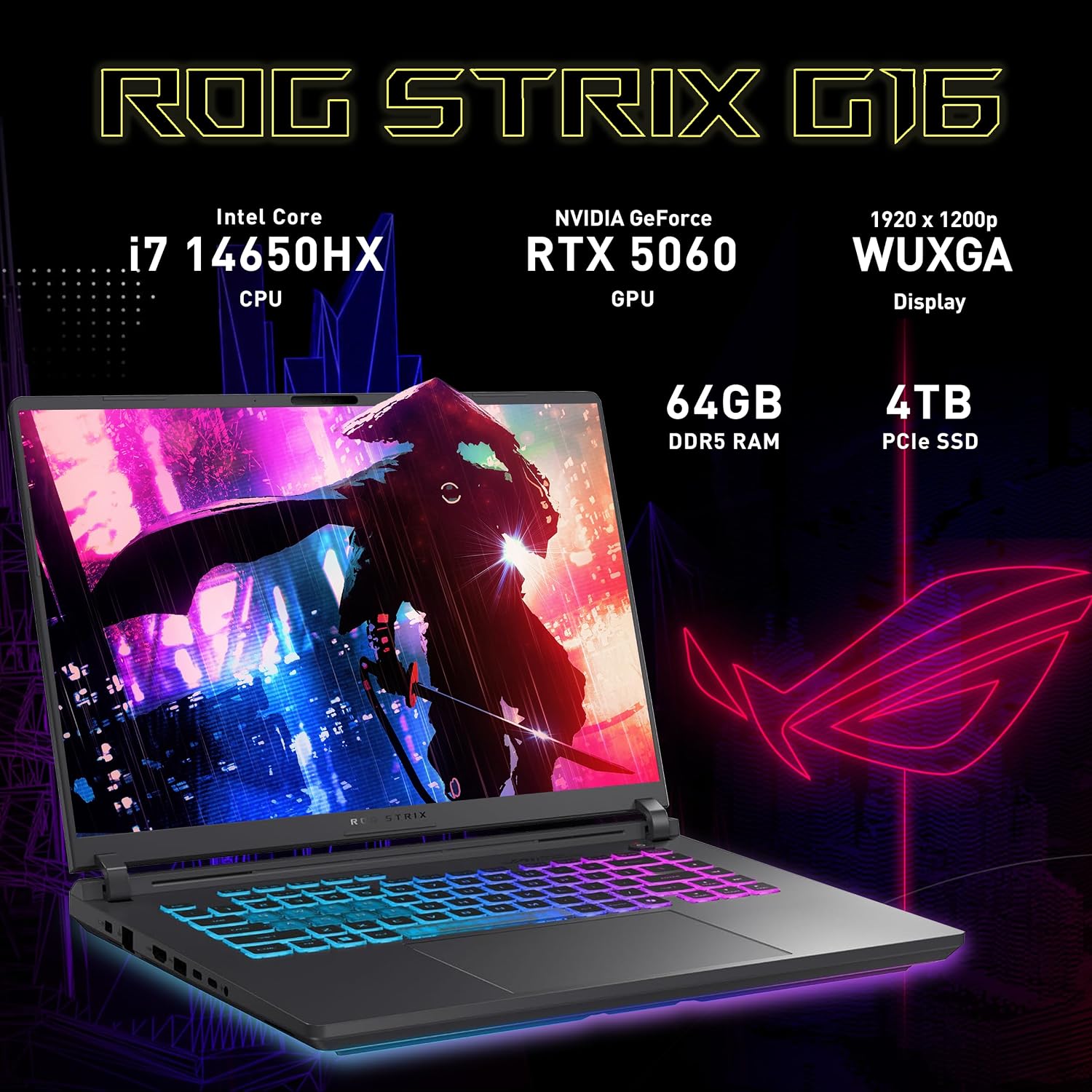ASUS ROG Strix G16 16' FHD+ 165Hz Gaming Laptop, Intel i7-14650HX (Beats Intel i9-13900), GeForce RTX 5060, 64GB DDR5 RAM, 4TB SSD, Backlit Keyboard, Wi-Fi 7, Gray, Win 11,1TB Docking Station Set
