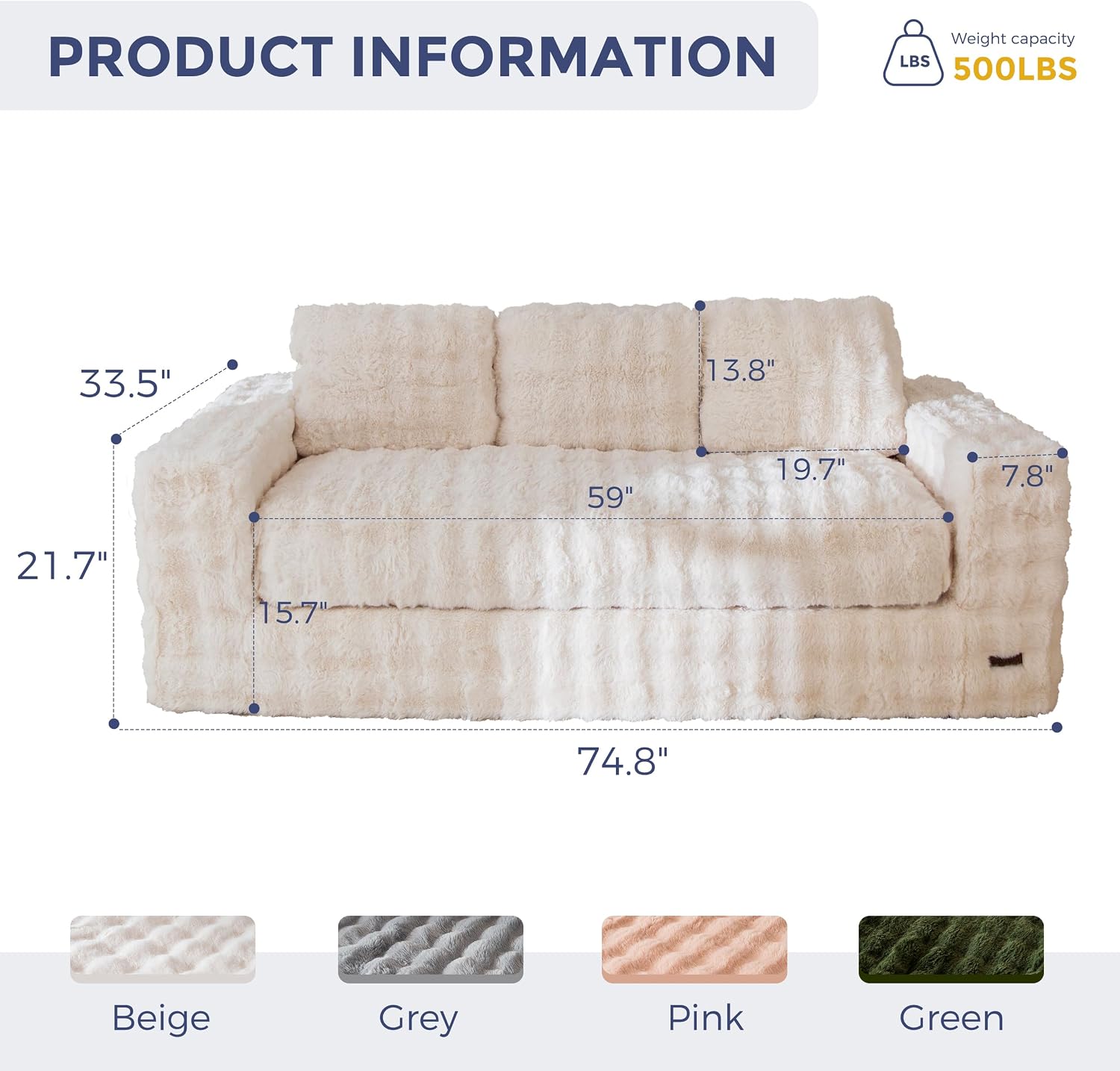 MAXYOYO 3-Seater Boneless Sofa Couch, Modern Bubbled Sofa for Living Room, Soft Bean Bag Chair High-Density Foam Couch with Pillows, No Assembly Required