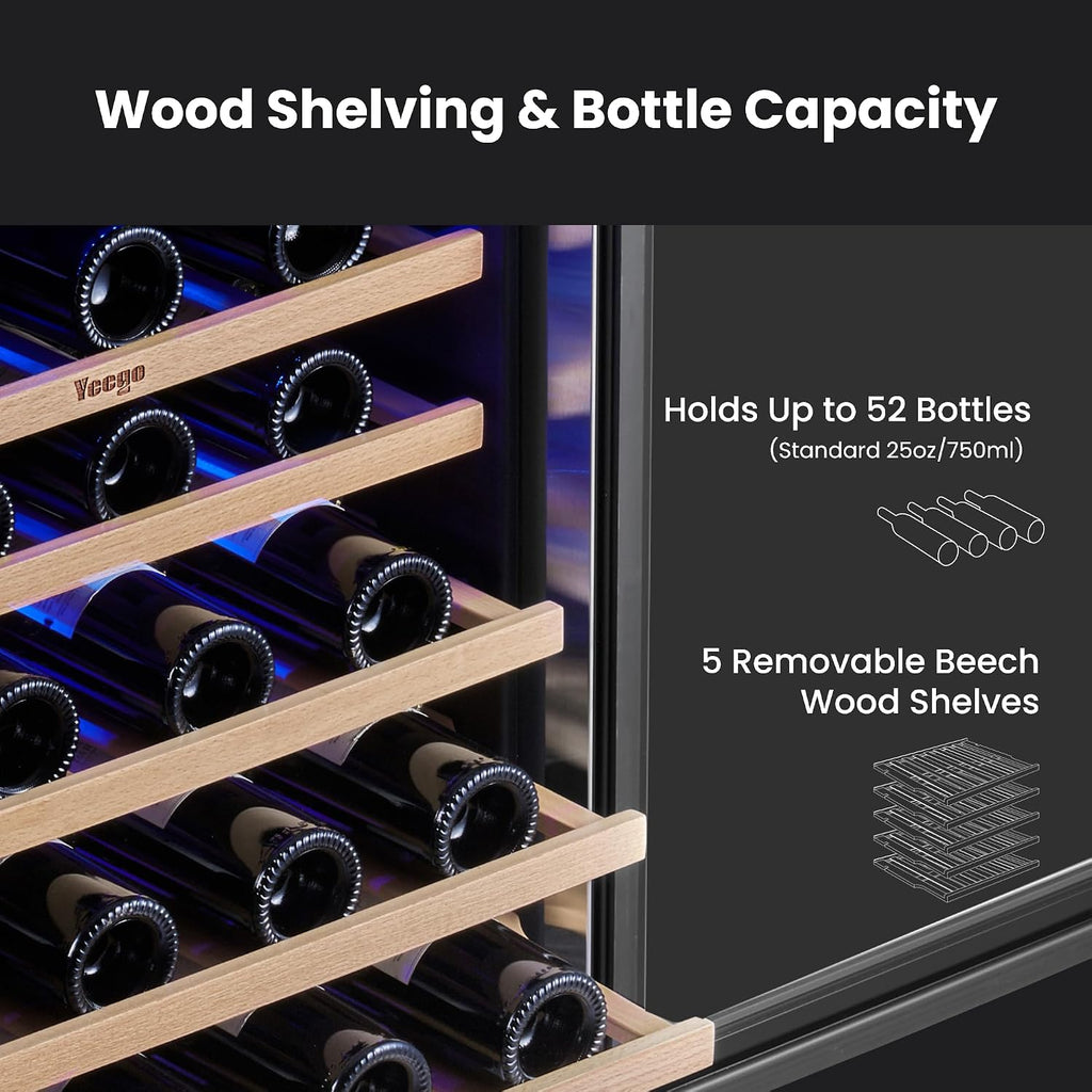 Yeego Wine Fridge Cooler - 24 Inch Dual Zone Wine Fridge Hold 52 Bottles, 40-65°F Wine Refrigerator Glass Door, Built in, Freestanding Under Counter Fridge for Beer Soda Drink Home Bar Office