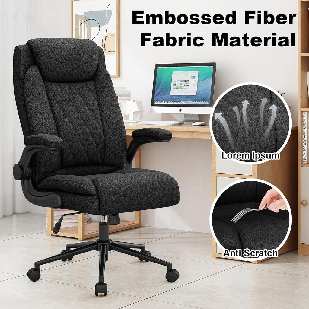 ralex-chair 2 Pack Big and Tall Office Chair -500 lb Heavy Duty Office Chair for Big Man, Fabric High Back Executive Office Desk Chair with 120° Tilt Rock,Computer Desk Chair with flip up arm - Black