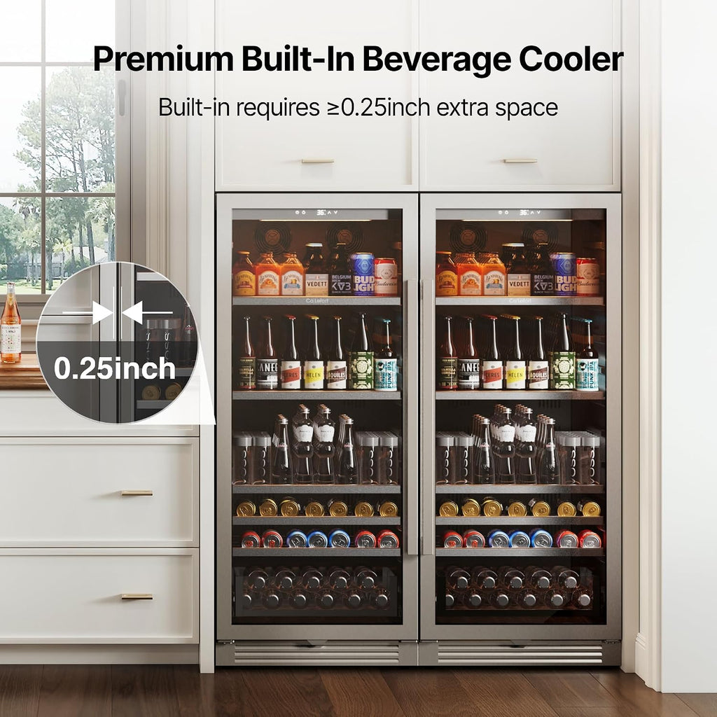 Ca'Lefort Beverage-Refrigerator 48 Inch, Tall Beverage Fridge Cellars Large Bar Drink Cabinet Built-in or Freestanding with Glass Door, Beer Cooler for Bottles and Cans Beer/Soda/Water/Wine