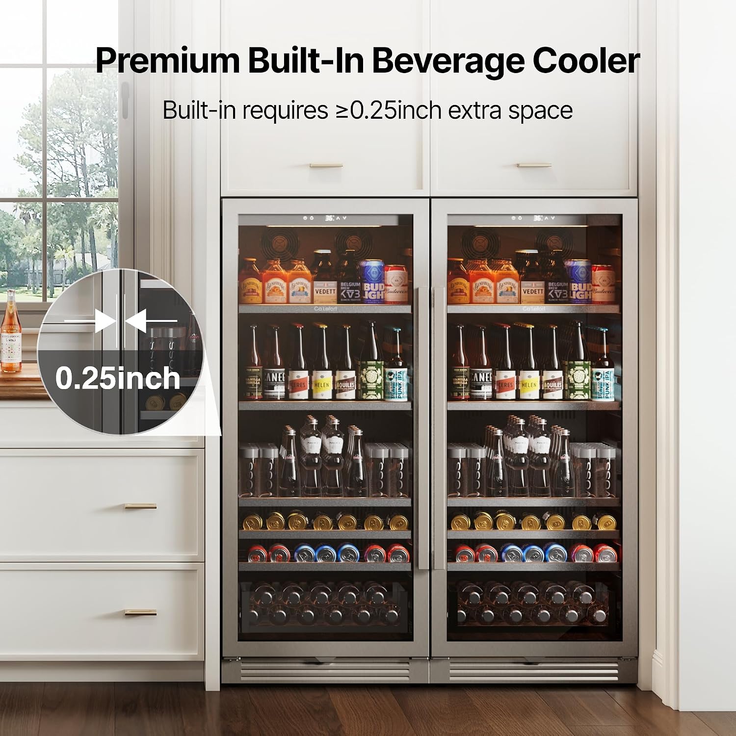Ca'Lefort Beverage-Refrigerator 48 Inch, Tall Beverage Fridge Cellars Large Bar Drink Cabinet Built-in or Freestanding with Glass Door, Beer Cooler for Bottles and Cans Beer/Soda/Water/Wine